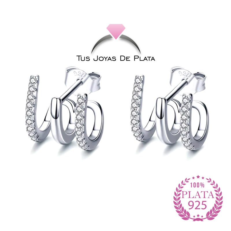 Pendientes de plata triple con circonita brillante